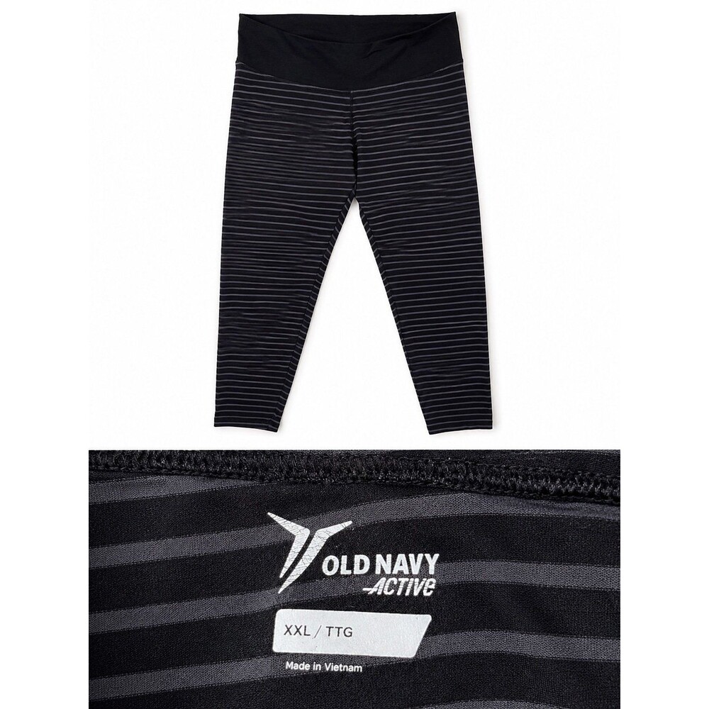 Old Navy Active Go-Dry High Rise Cropped Leggings Black Gray Stripe Women’s XXL